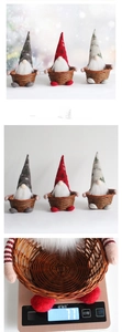 Three-piece Christmas gnome gift baskets set with knitted hats and woven candy holders