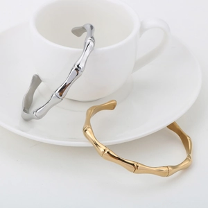 Bracelet Jonc Bambou Acier Inoxydable 304 Plaqué Or 18K Ouvert Ajustable Bijoux Minimalistes Pour Femmes Hommes