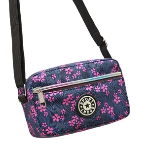 Navy floral Oxford cloth crossbody bag for women with cherry blossom print and sport logo