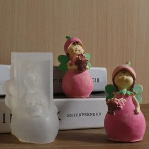Detailed DIY silicone mold with cute fairy figurines and flower basket accessories