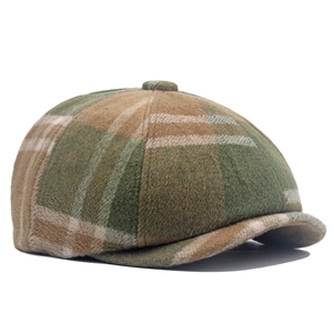 Casquette gavroche à carreaux verts en laine chaude pour hommes et femmes en automne