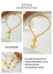 Détails de colliers en acier inoxydable doré avec pendentifs cœur et fleur