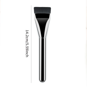 Detail of 14.2cm ultra-thin flat foundation brush with dense black bristles and silver handle