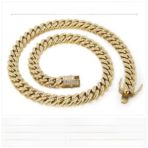 Macro view of 12mm stainless steel cuban link chain with CNC set zircon detail