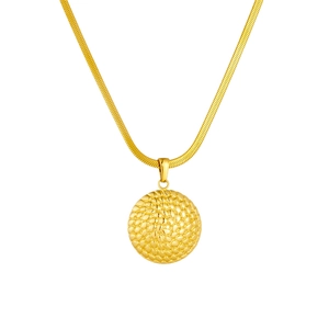 Golden punk style necklace featuring a spiral disk pendant on a sleek snake chain