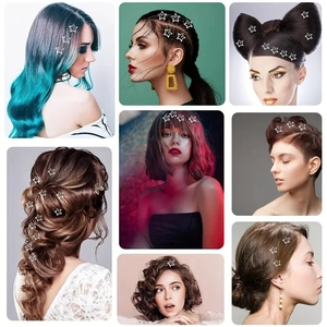 Minimalist silver star hair clips shown in multiple hairstyles and different angles