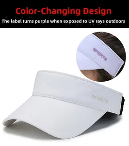 Detail showing UV-sensitive logo changing from white to purple on sports sun visor