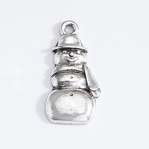 Macro shot of silver snowman alloy pendant with intricate winter scarf and hat details