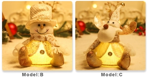 Detailed view of Model B and C glowing plush Christmas snowman and reindeer figurines