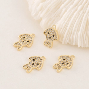 Pendentif Caniche En Cuivre Plaqué Or Micro Pavé Zircone Charm Chiot Étincelant Pour Fabrication De Bijoux DIY Collier