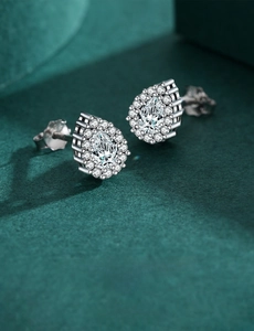 Close-up of S925 sterling silver teardrop earrings with shimmering zircon pavé stones
