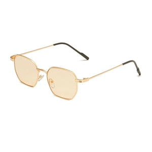 Retro oversized polygon sunglasses with gold metal frame and amber lenses for UV protection