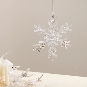 Transparent acrylic snowflake ornament with gold and silver glitter for Christmas tree decor