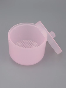 Pink manicure cleaning box with internal drainage grid for nail tool sterilization