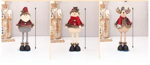 Three-panel view of telescopic Christmas dolls showing dimensions and plaid details