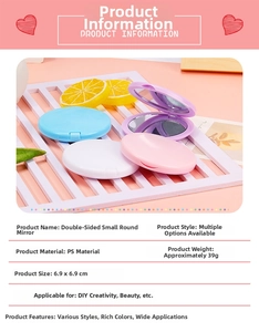 Detail view of 6.9cm macaron double-sided folding mirror with precise dimensions and weight
