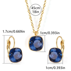 Detailed size specifications for 18k gold plated necklace and dark blue zircon earrings set
