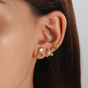 Cartoon micro-set zircon earrings featuring whimsical astronaut and carriage designs