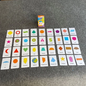 Detailed spread of 36 shape flashcards for kids showing various geometric 2D and 3D forms