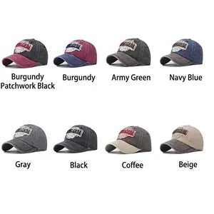 Vintage washed cotton baseball caps with bull head embroidery in eight assorted colors
