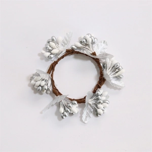 Christmas Artificial Berry Napkin Ring Silver White Berries Fabric Leaves Decorative Candle Ring Desktop Ornament