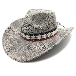 Western Cowboyhut mit Schlangenmuster, Sternen-Abzeichen und verzierten Nietenband