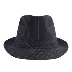 Classic black pinstripe British jazz fedora hat with a curved brim for sun protection