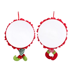 52cm Christmas elf legs wreath set with red ruffled fabric and striped socks for holiday decor