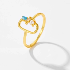 Elegant S925 silver gold ring with blue teardrop gemstone, zircon and pearl