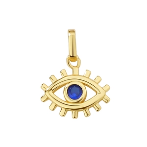 S925 sterling silver evil eye pendant with blue zircon center and golden lashes