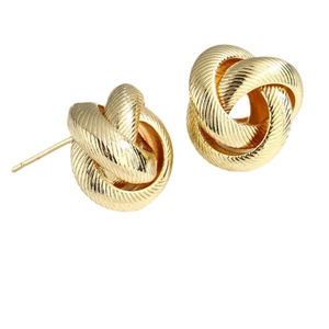 Textured golden twist knot earrings with elegant twisted metal rope design