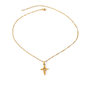 Close-up of gold 18k plated four-pointed star pendant with adjustable lobster clasp chain