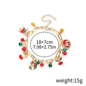 Christmas enamel charm bracelet with Santa, snowman, and bells, 18+7cm size detail