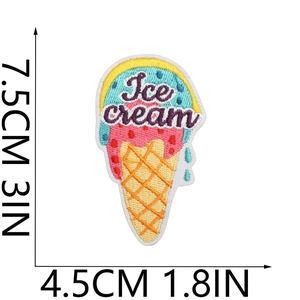 Detailed view of an ice cream embroidery patch with dimensions 7.5cm by 4.5cm