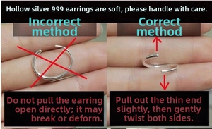 Proper lateral twist opening method for s999 sterling silver hollow hoop earrings