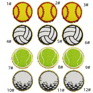 Detail view of 12-piece sports ball embroidered patches set with gold sequins, 41g weight