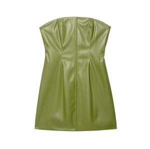 Robe Mini Bustier Femme Simili Cuir PU Sexy Bodycon Couleur Unie Chic Tenue De Soirée Été