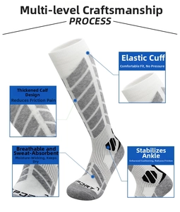 Detail view of winter ski socks showing breathable mesh and thickened protective padding
