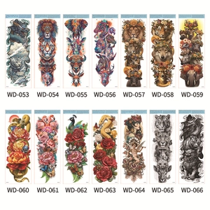 Set of 14 waterproof full arm temporary tattoos with lion, dragon and rose designs