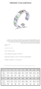 Size chart for 925 sterling silver daisy rose ring with adjustable band parameters