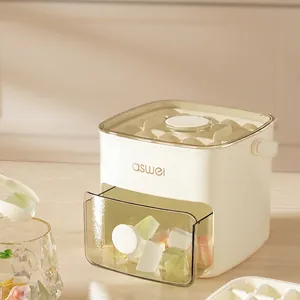 Moule À Glaçons Avec Bac De Rangement Couvercle Et Poignée Grande Capacité ABS PP Qualité Alimentaire Blanc Crème
