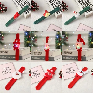 Christmas Slap Bracelet Plush Sequin LED Glowing Santa Reindeer Snowman Character Holiday Party Favors Gifts Kids Adults
