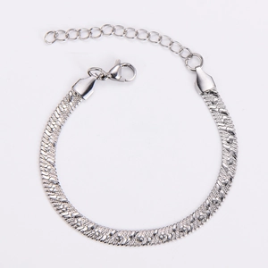 Close-up of silver stainless steel snake chain with adjustable lobster clasp detail