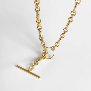 Elegant 925 sterling silver pearl chain necklace with gold OT buckle and chunky design