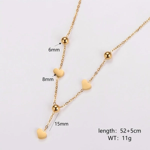 18K gold-plated stainless steel Y-necklace with heart pendant and bead details