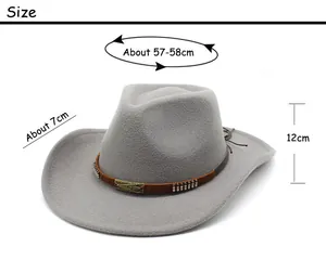 Size chart showing head circumference 57-58cm for this grey wool western cowboy hat
