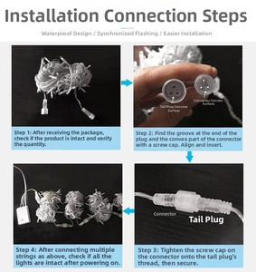 Dettaglio connettore impermeabile per luci LED a ghiacciolo e fasi di montaggio per decoro