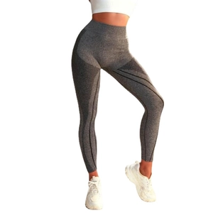 Women high-waisted seamless yoga pants in marl grey with contouring compression lines