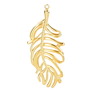 Polished 18k gold plated stainless steel feather pendant charm for DIY jewelry making
