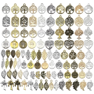 DIY retro alloy hollow tree of life pendants in five metallic colors for jewelry making
